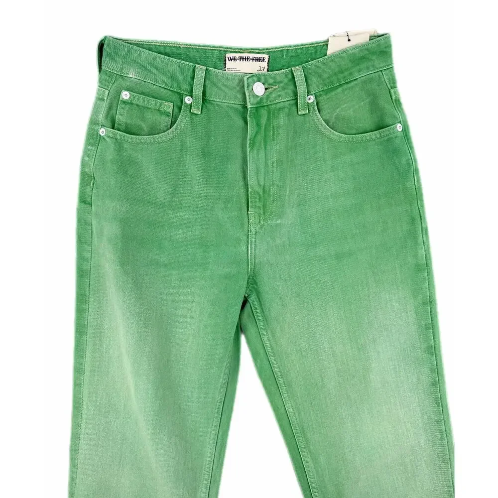 We the Free People NWT Pacifica Green High Rise Slim Straight Leg Denim Jeans